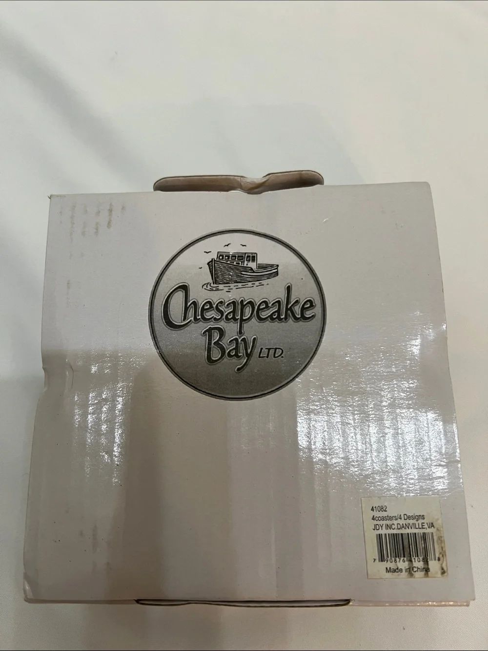 Chesapeake Bay Set of 4 Piece Stone/Ceramic Lighthouse  Coaster Set Wooden Base